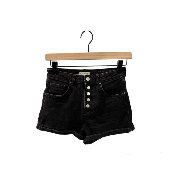 Zara Denim Black Button Front Size 4 Shorts - Picture 1 of 4